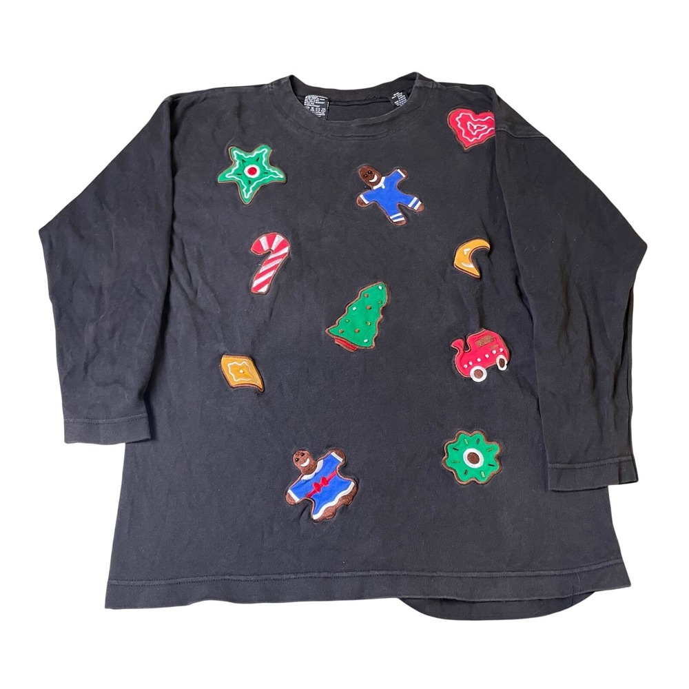 Vintage Christmas Holiday Crewneck Sweatshirt Gingerbread Candy Macao M/M